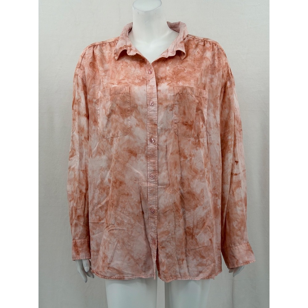 Wonderly Top Womens 2X Peach Tie Dye‎ Button Up Lyocell Summer Beach Vacation